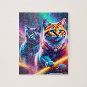 Neon Cats With Lasers Rainbow Colours Cats Jigsaw Puzzle