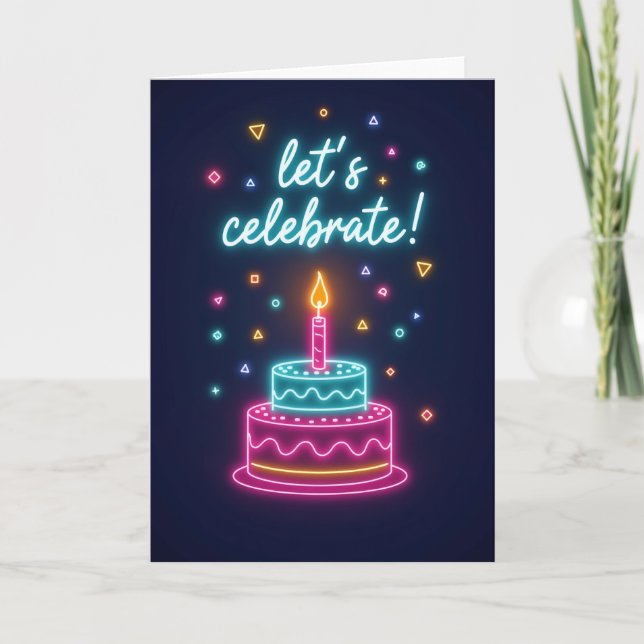 Neon Celebration Cake Card (Front)