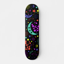 Neon celestial elements, stars, moons, planets