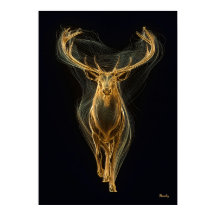 Néon Cerf Doré Art Mural Filamenteux Futuriste