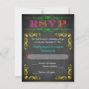Neon Chalkboard Bat Mitzvah RSVP Card