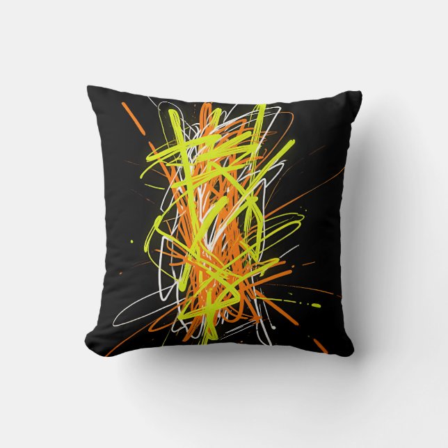 Neon Chaos Abstract Energy Explosion Throw Pillow (Front)