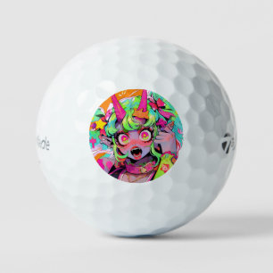 Neon Chaos Demon Girl Expression Golf Balls