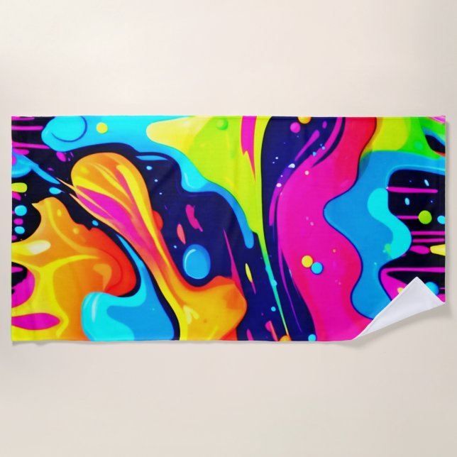 Neon Chaos Liquid Colour Explosion Beach Towel (Front)