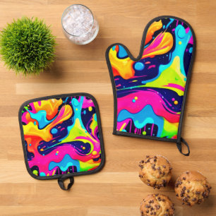 Neon Chaos Liquid Colour Explosion Oven Mitt & Pot Holder Set