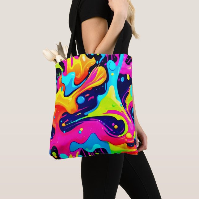Neon Chaos Liquid Colour Explosion Tote Bag (Close Up)