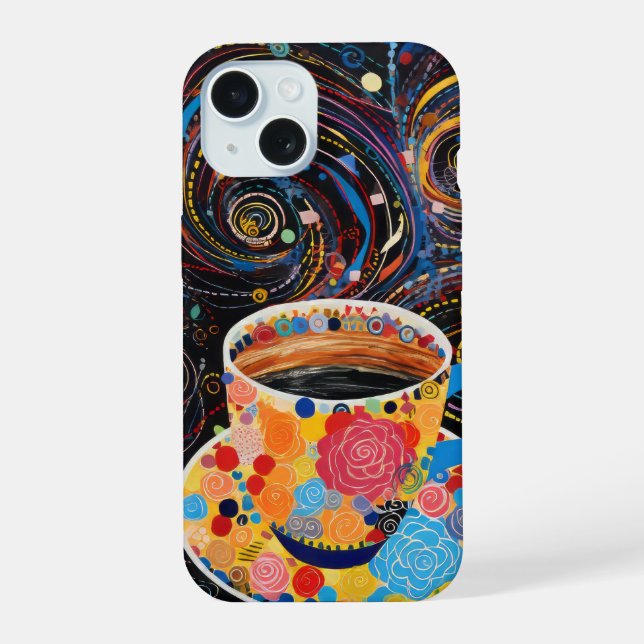 Neon Charlie Chameleon, Textile Rainforest Collage iPhone 15 Case (Back)