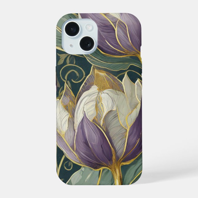Neon Charlie Chameleon, Textile Rainforest Collage iPhone 15 Case (Back)