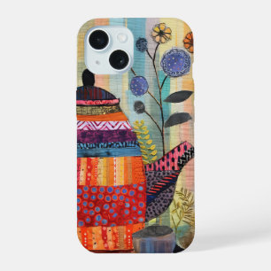 Neon Charlie Chameleon, Textile Rainforest Collage iPhone 15 Case