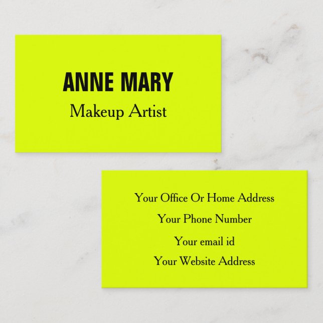 Neon Chartreuse Yellow Fluorescent Bright Colourfu Business Card (Front/Back)