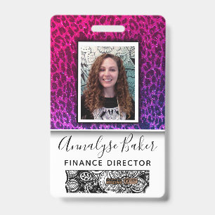 Neon Cheetah Glitter Employee Nurse Photo Name Badge