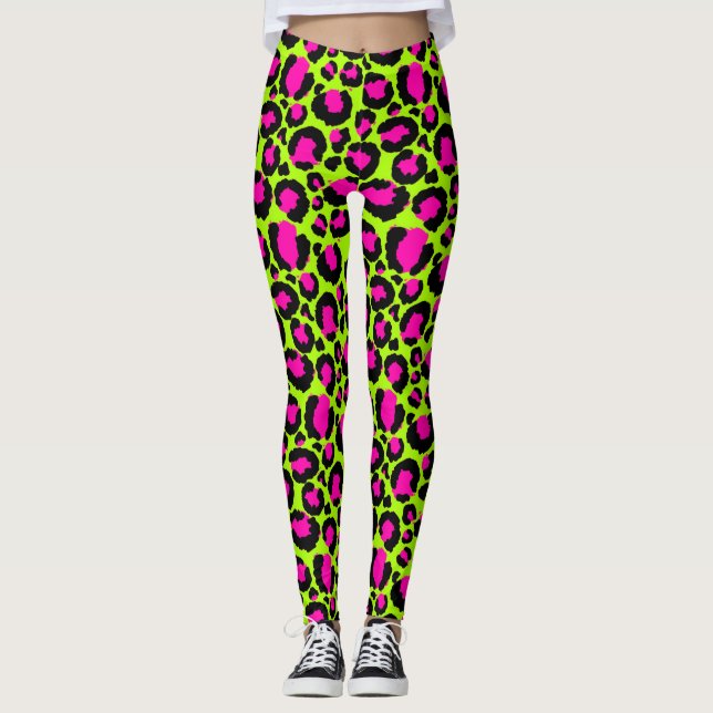 Neon Cheetah Pattern, Boys Girls & Kids, Leopard Leggings (Front)