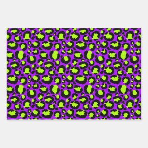 Neon Cheetah Pattern, Boys Girls & Kids, Leopard Wrapping Paper Sheet