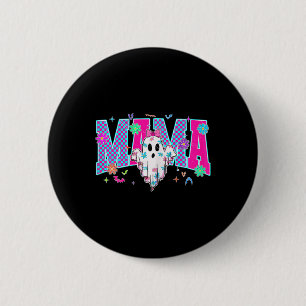 Neon Chequered Halloween Ghost Mama Costume Mommy 2 Inch Round Button