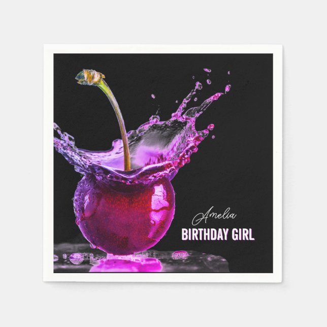 Neon Cherry Personalized Napkin (Front)