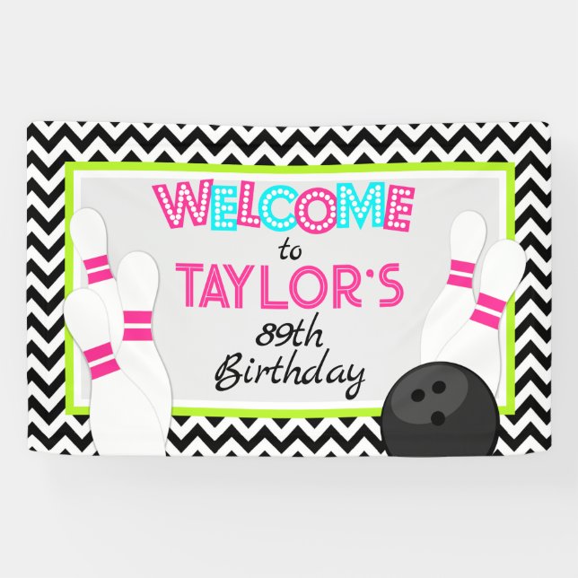 Neon Chevron Bowling Birthday Banner (Horizontal)