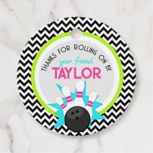 Neon Chevron Bowling Birthday Favour Tags