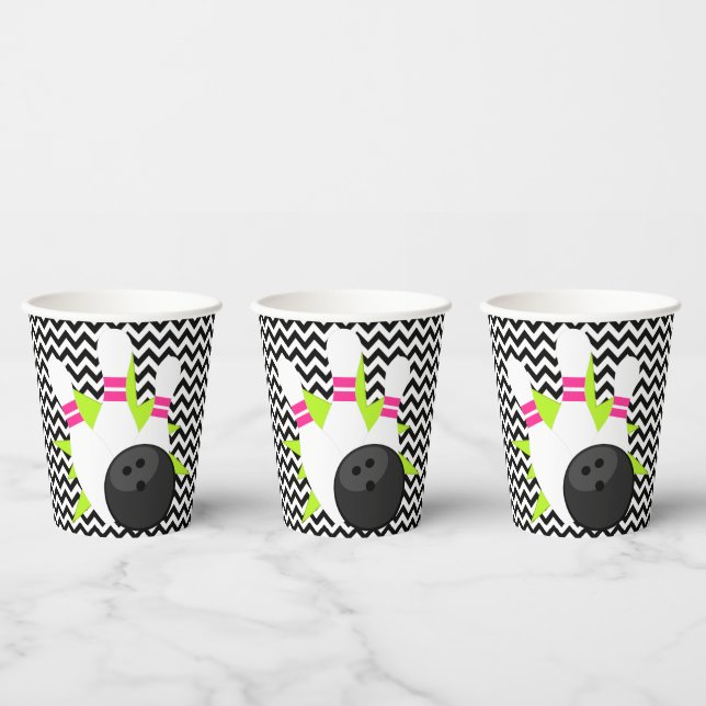 Neon Chevron Bowling Party Paper Cups (Multi)