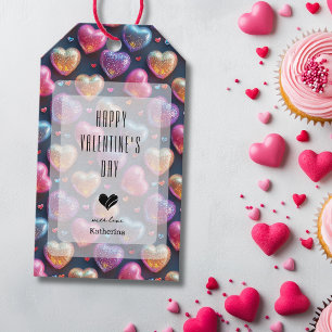 Neon Chic Puffy Valentines Heart Navy Blue Gift Tags