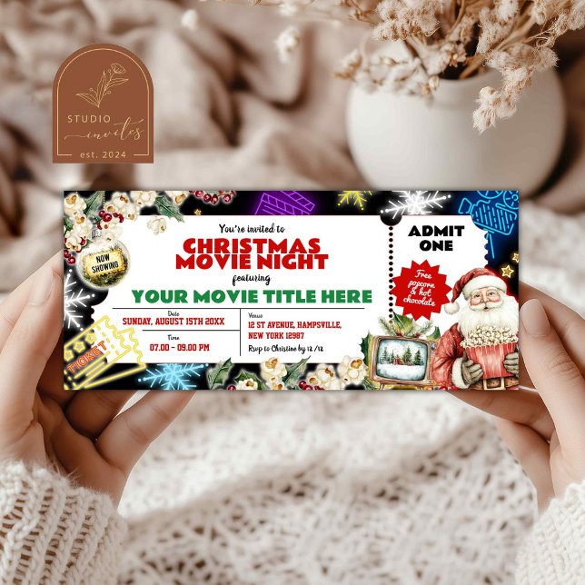 Neon Christmas Movie Night Ticket (Creator Uploaded)