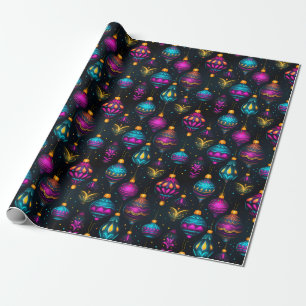 Neon Christmas Ornaments Wrapping Paper