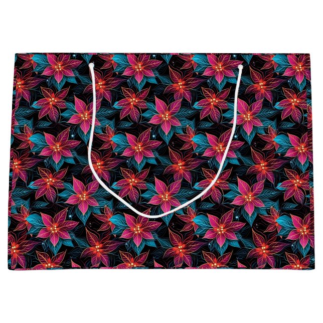 Neon Christmas Poinsettias Large Gift Bag (Front)