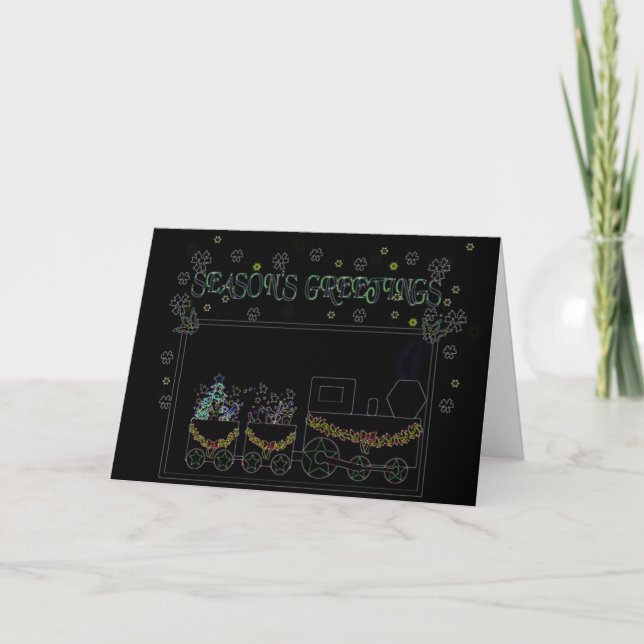 Neon Christmas Train Holiday Card (Front)