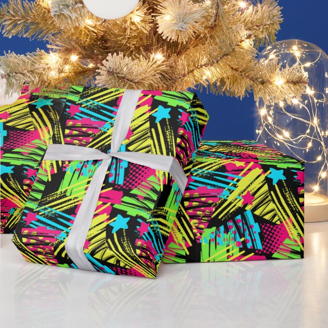 Neon Christmas Tree Pattern Wrapping Paper (Holidays)