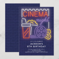 Neon Cinema Night Birthday Invitation