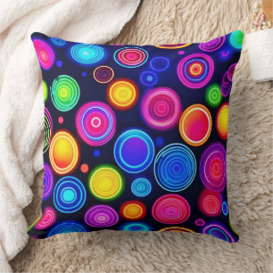 Neon Circle Burst Throw Pillow