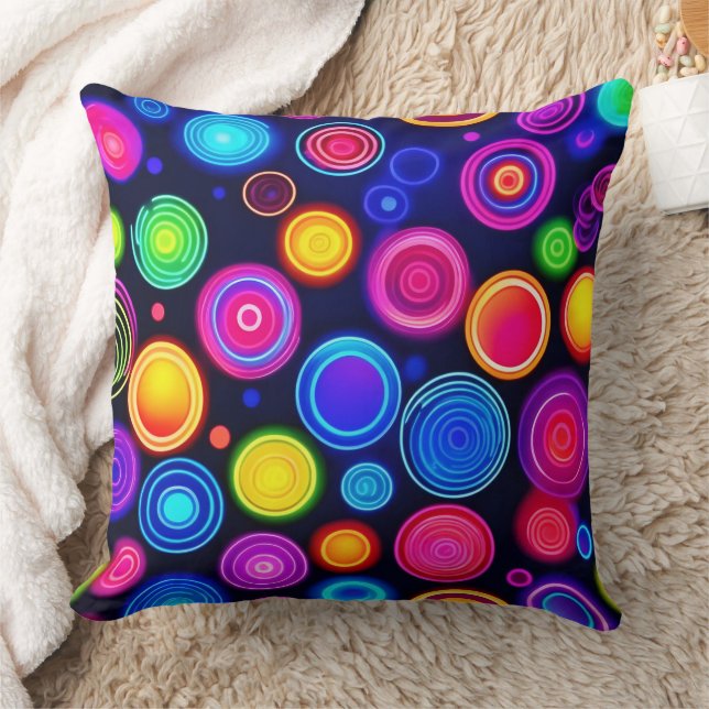 Neon Circle Burst Throw Pillow (Blanket)