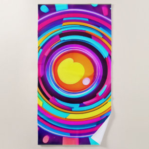 Neon Circle Vortex Pattern Beach Towel