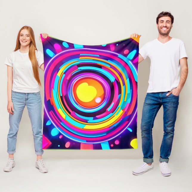 Neon Circle Vortex Pattern Fleece Blanket (In Situ)
