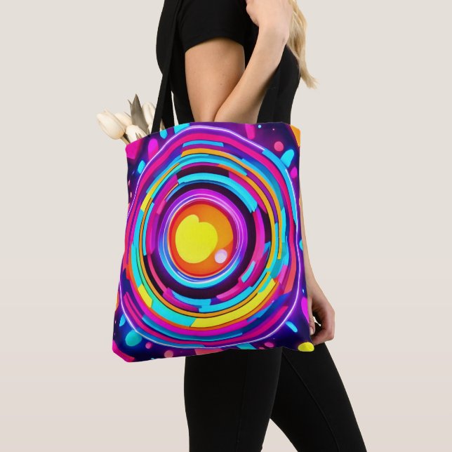 Neon Circle Vortex Pattern Tote Bag (Close Up)