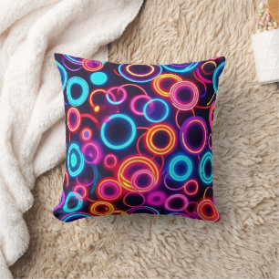 Neon Circles: A Vibrant Visual Feast Throw Pillow
