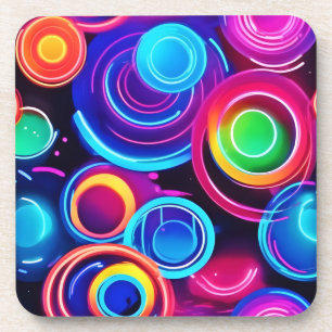 Neon Circles Abstract Art Coaster