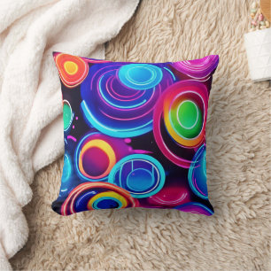 Neon Circles Abstract Art Throw Pillow