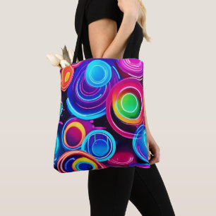 Neon Circles Abstract Art Tote Bag