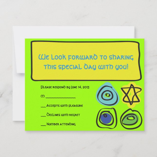 NEON CIRCLES and SQUARE Bar Bat Mitzvah Reply Card (Front)
