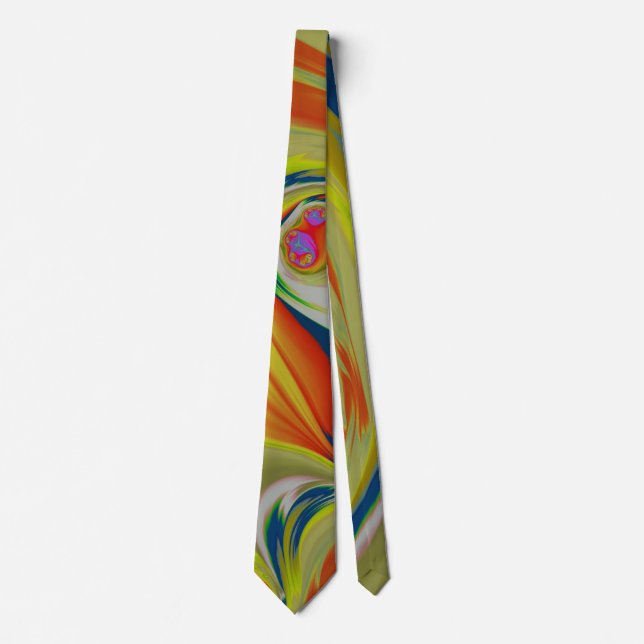 Neon Citrus Colours Painterly Fractal Abstract Tie (Front)