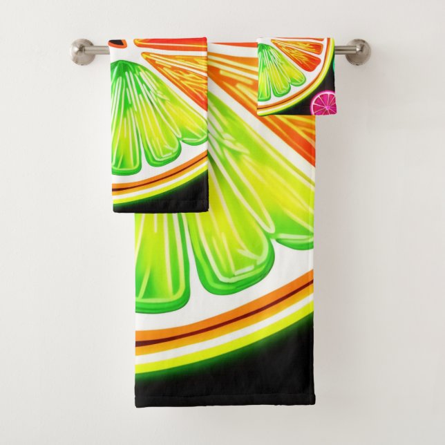 Neon Citrus Fruit Fiesta Bath Towel Set (Insitu)