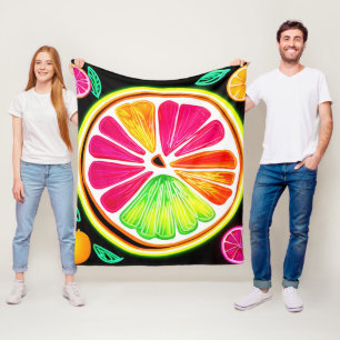 Neon Citrus Fruit Fiesta Fleece Blanket