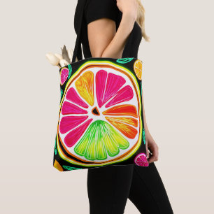 Neon Citrus Fruit Fiesta Tote Bag