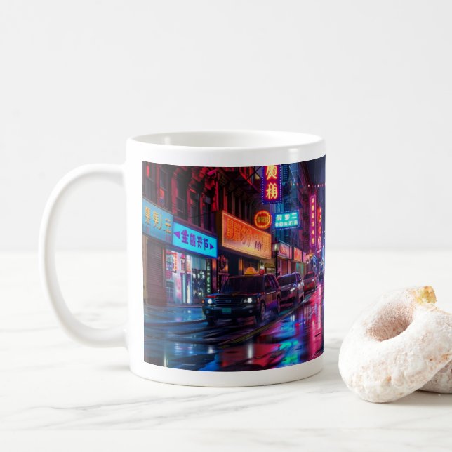 Neon City - Design 1 Coffee Mug (With Donut)