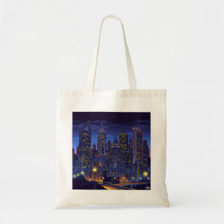 Neon City Nights – Futuristic Skyline Art Tote Bag