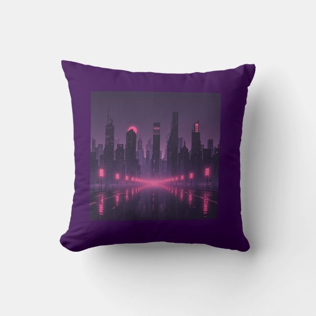 Neon City Nights Throw Pillow (Front)