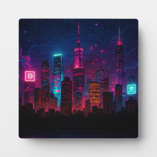 Neon City Skyline: Retro-Futurism Plaque