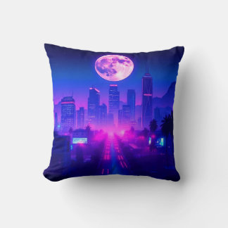 Neon City Synthwave Sunset XL Area Rug Throw Pillow