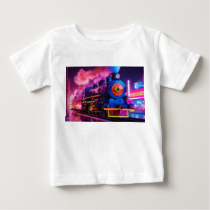 Neon City's Future Steam Locomotive: A Masterpiece Baby T-Shirt