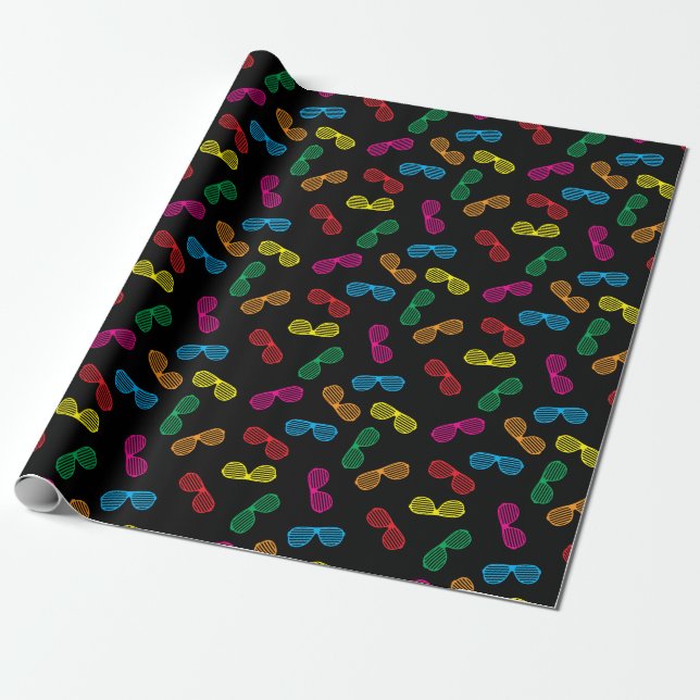 Neon Classic Sunglasses Pattern Wrapping Paper (Unrolled)